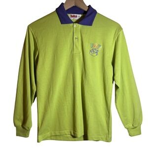 Vintage‎ Popeye Long Sleeve Polo Shirt in Lime Green Purple, Kids Size 14